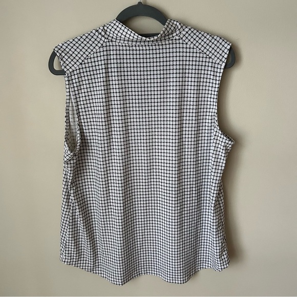 Adrianna Papell Bow Tie Neck Black White Checkered Pattern Sleeveless Top XL - Picture 4 of 5